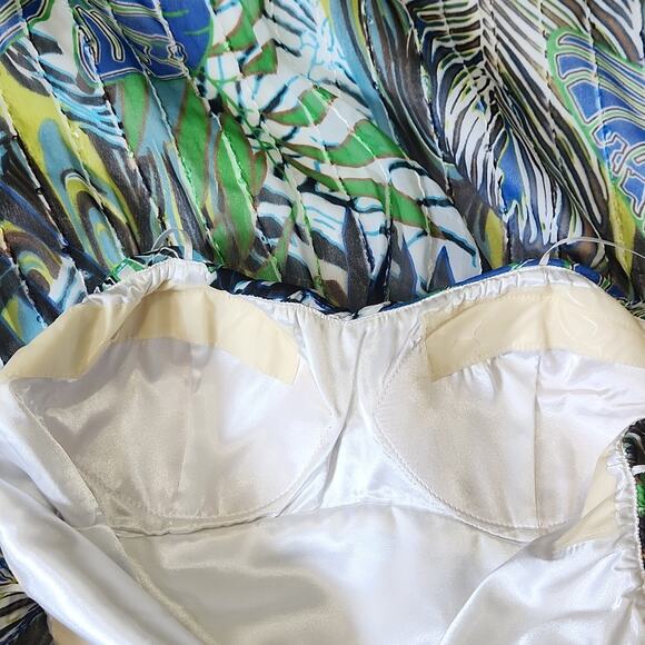 Vintage Cache Womens Dress Size SM Strapless Tropical Artsy Abstract Sequins - Picture 11 of 14